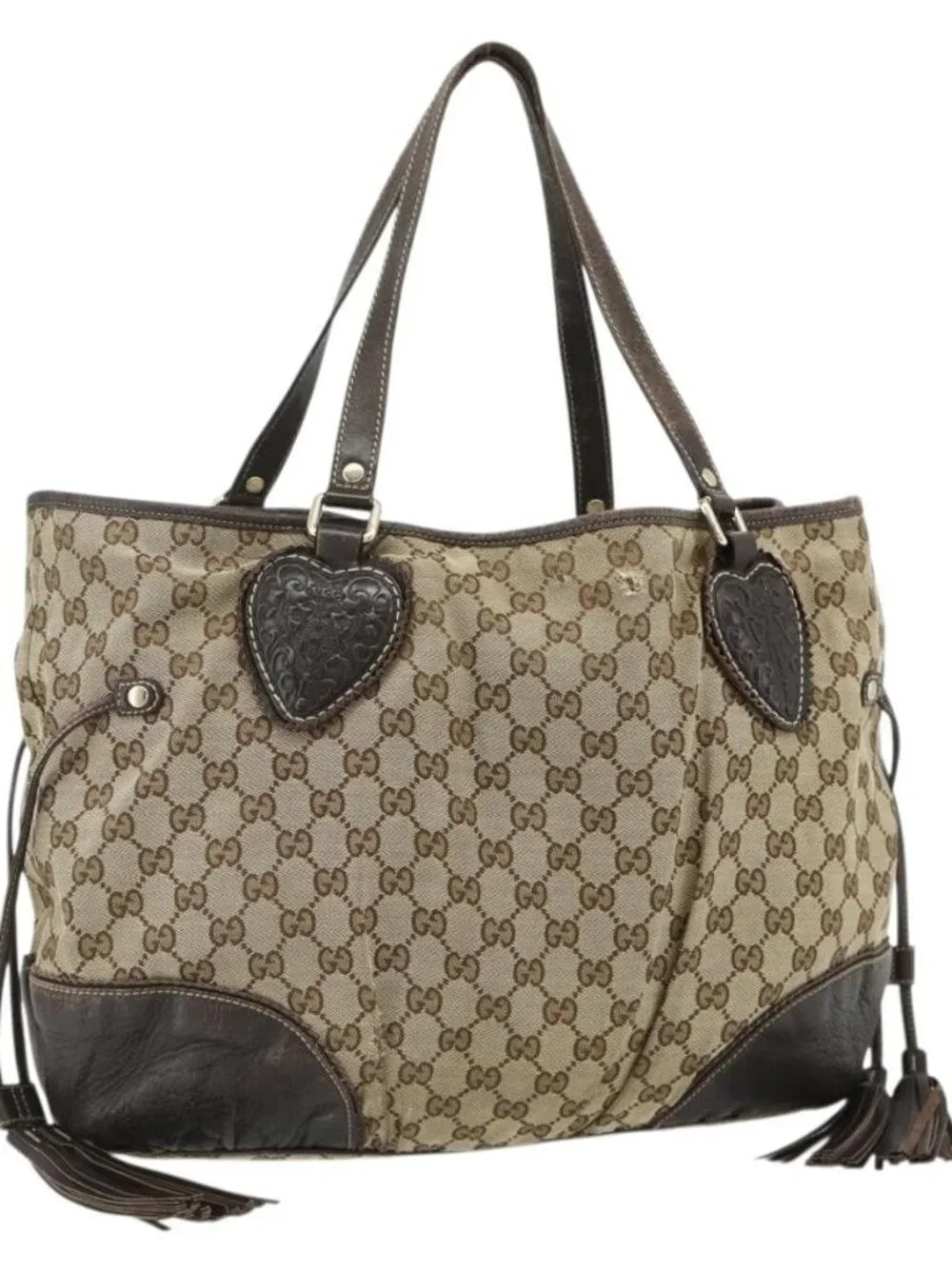 GUCCI GG Canvas Histeria Tote Bag Beige Gold 211954 Auth 175958